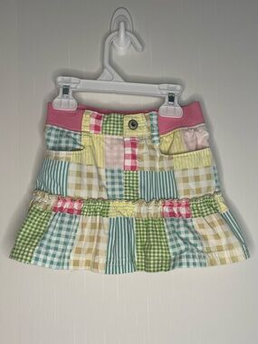VTG OshKosh Bgosh Pastel Gingham Patchwork Ruffle Skort Skirt 3T